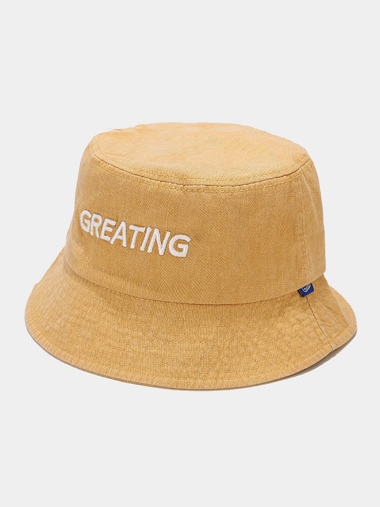 Unisex Cotton Vintage Make-old Washed Sun Hat Sunscreen Capital GREATING Letter Bucket Hat
