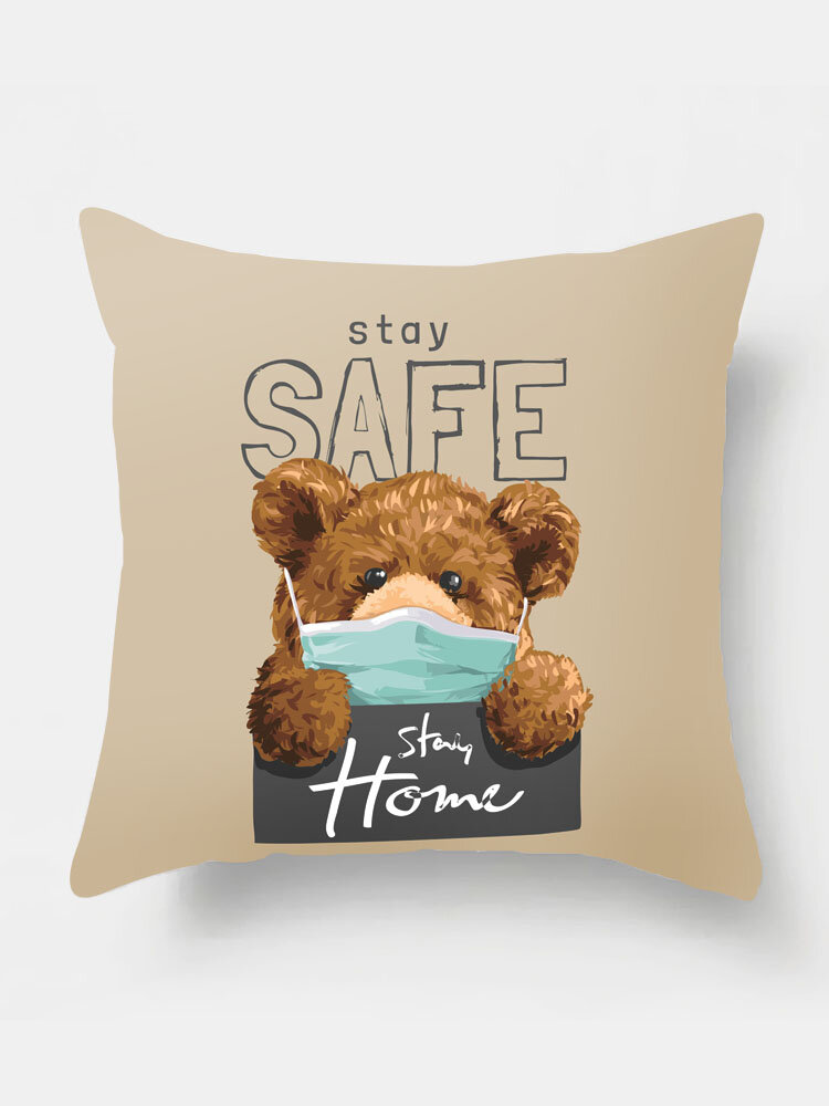 1 pc desenho animado urso impressão lockdown nota fronha decoração de casa sofá sala de estar capa de almofada de lance de carro