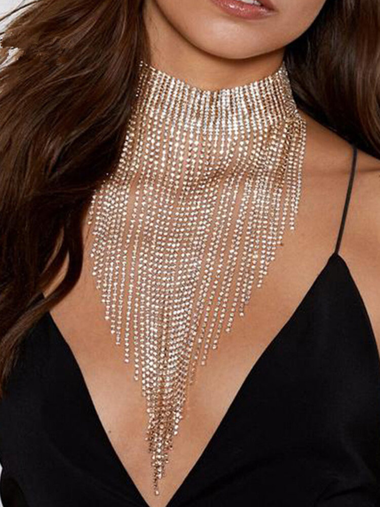 Trendy Exaggeration Tassel-shape Rhinestone Alloy Necklaces