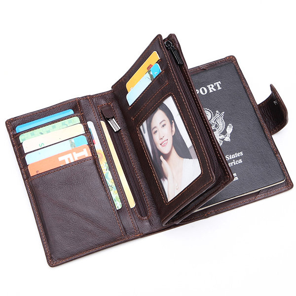 

Men Business Large Capacity Multi-functional Passport Trifold Wallet, Coffee