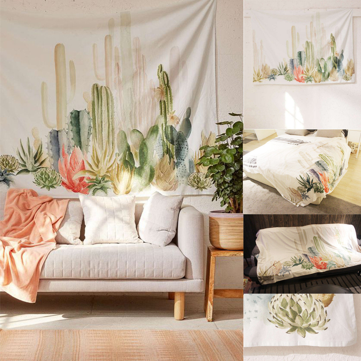 Polyester Tapestry Wall Hangings Cactus Home Decor Creative Beach Towel Cloth