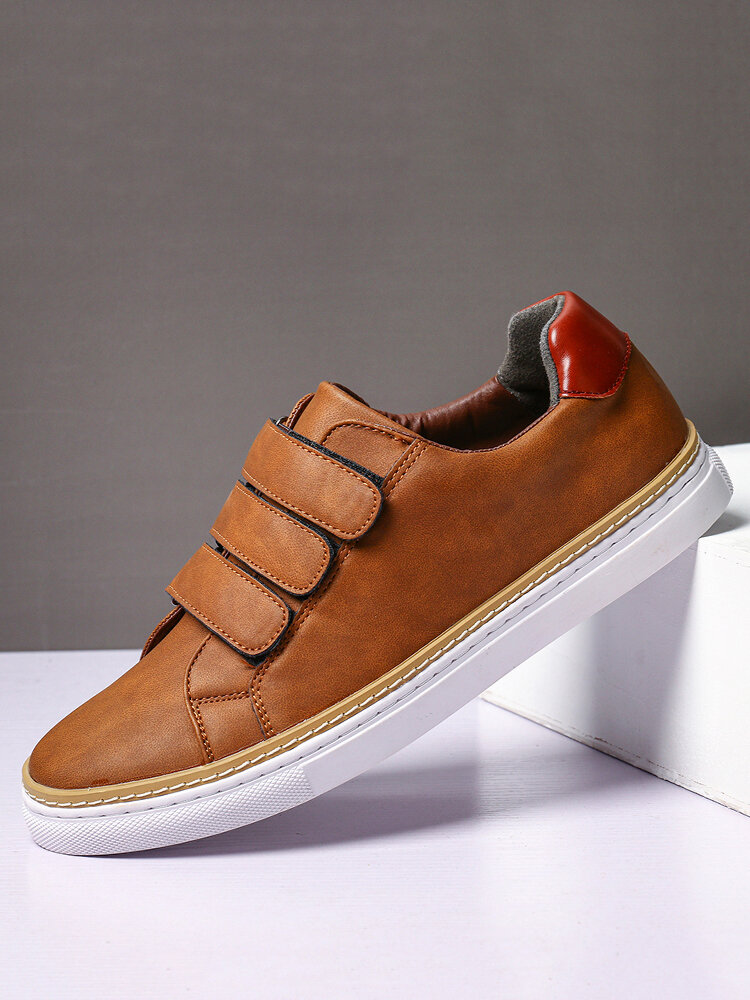 Men Microfiber Leather Non Slip Hook Loop Soft Casual Sneakers