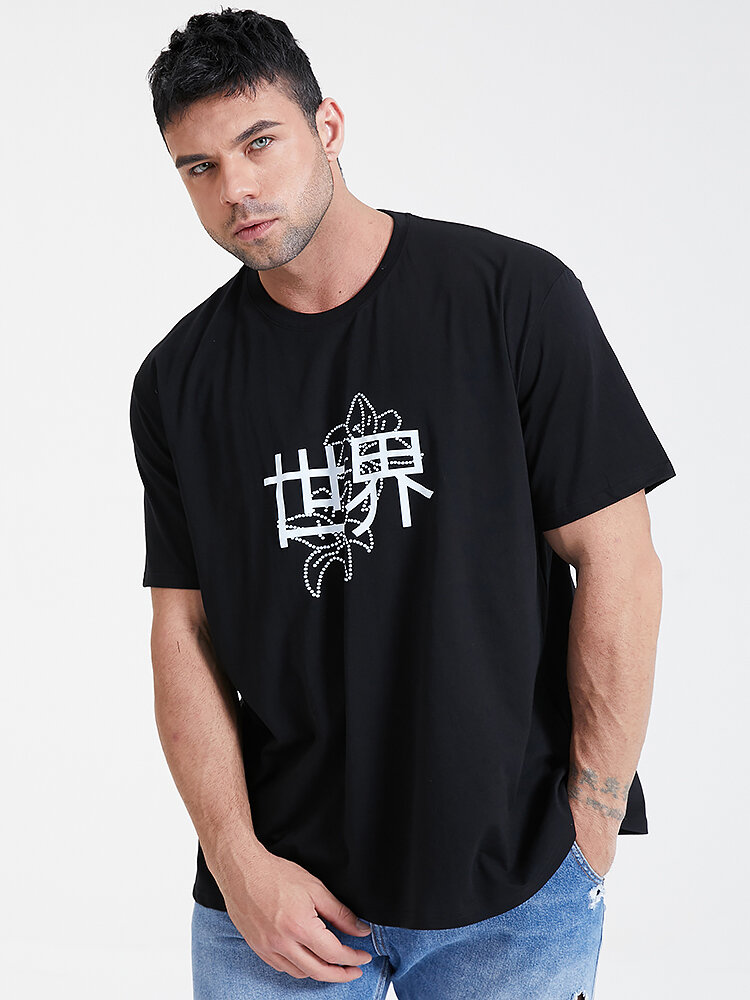 Plus Size Mens Chinese Floral Graphic Print Cotton Fashion T-Shirt