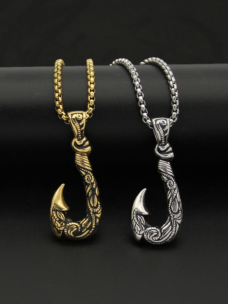 Trendy Carved Anchor-shaped Pendant Stainless Steel Necklace