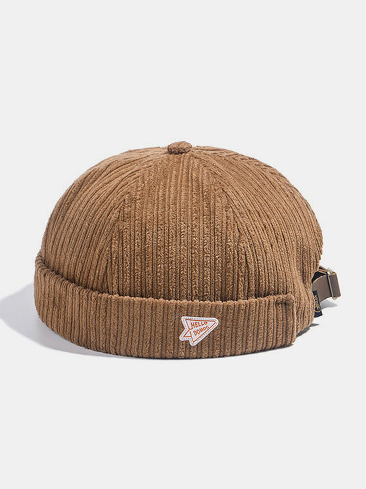 Unisex Corduroy Solid Color Letter Cloth Label All-match Warmth Brimless Beanie Landlord Cap Skull Cap