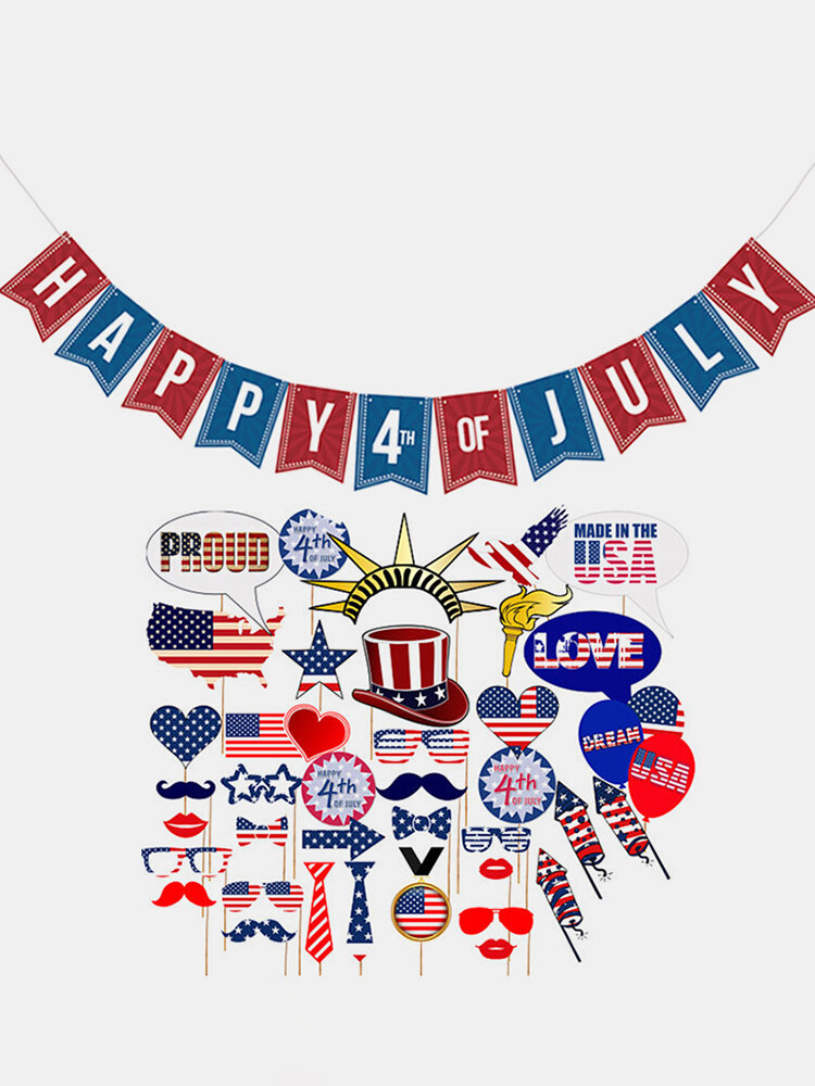 40pcs/set July 4th Theme Party Disposable Tableware Sets US National Flag Design Decorations Sets American Independence Day Party Supplies