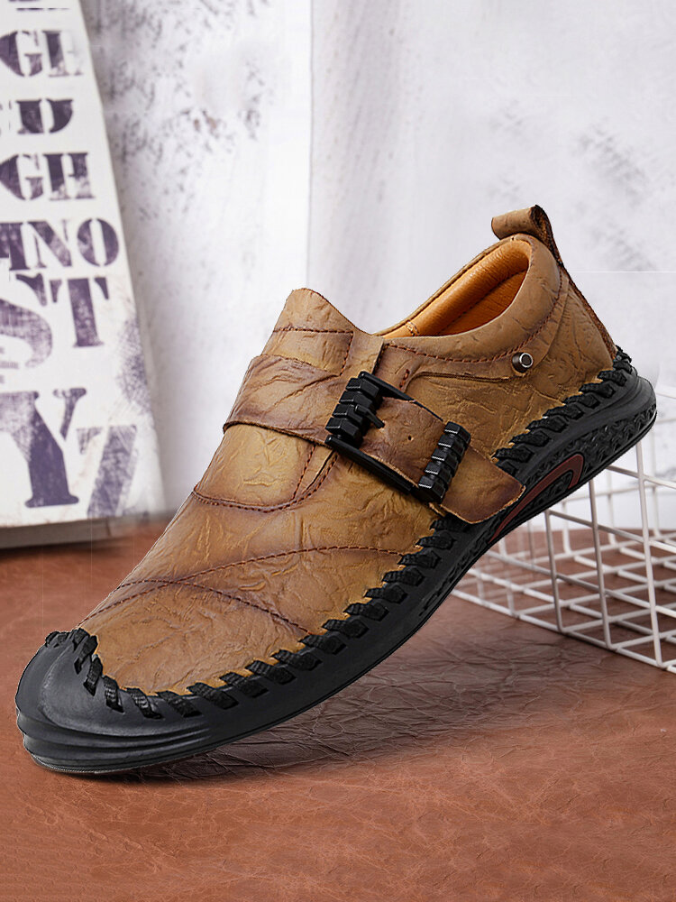 

Men Leather Hard Wearing Non Slip Buckle Brief Stitching Casual Shoes, Black;brown;khaki