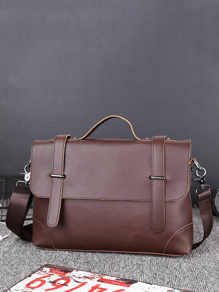 Menico Artificial Leather Retro Large Capacity Messenger Bag Contrast Color  Convertible Strap Shoulder Bag