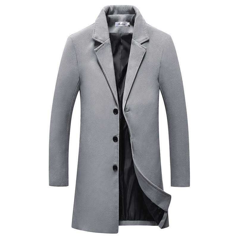 

Mens Mid Long Solid Color Single Breasted Slim Fit Casual Business Trench Coat, Black;light gray;blue;navy