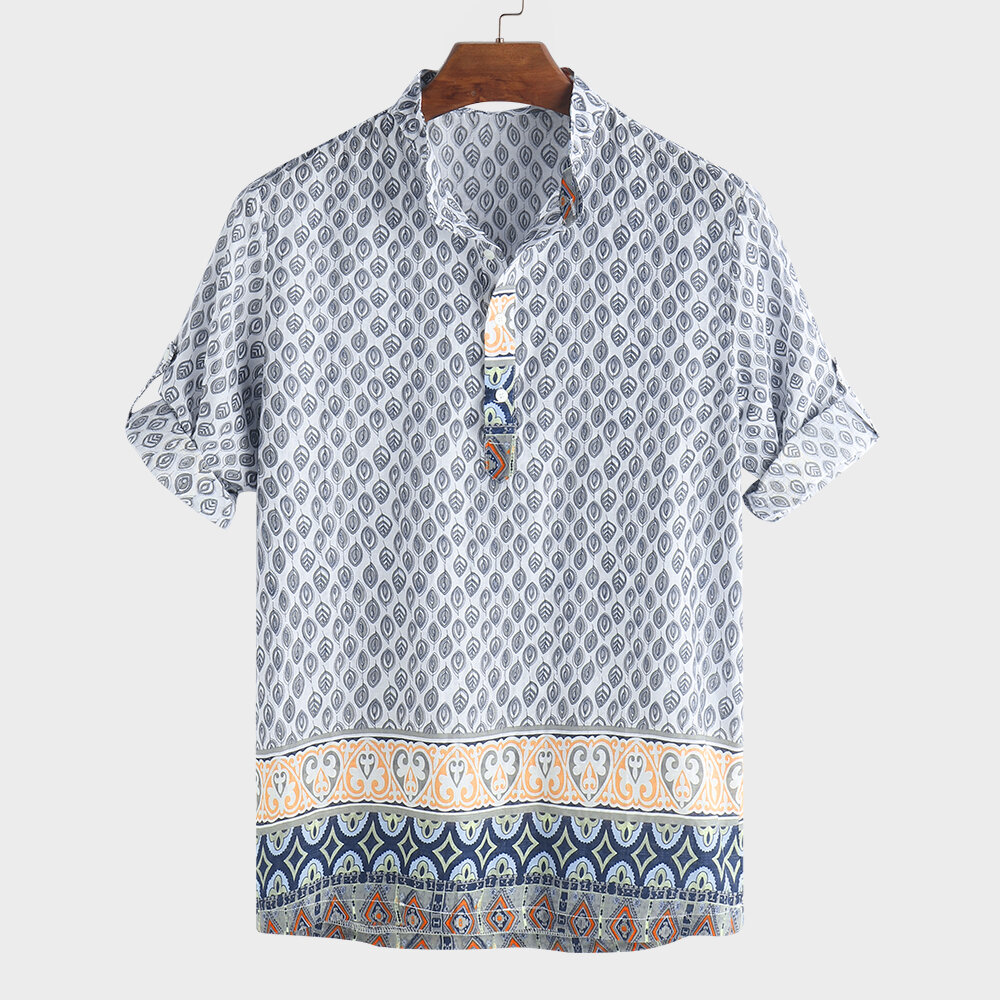 Ethnic Style Printed Henley Shirts