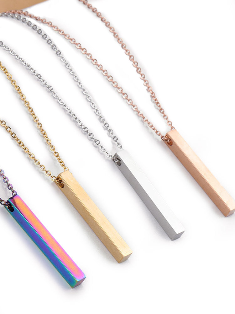 Trendy Simple Slender Cuboid-shaped Pendant Stainless Steel Necklace