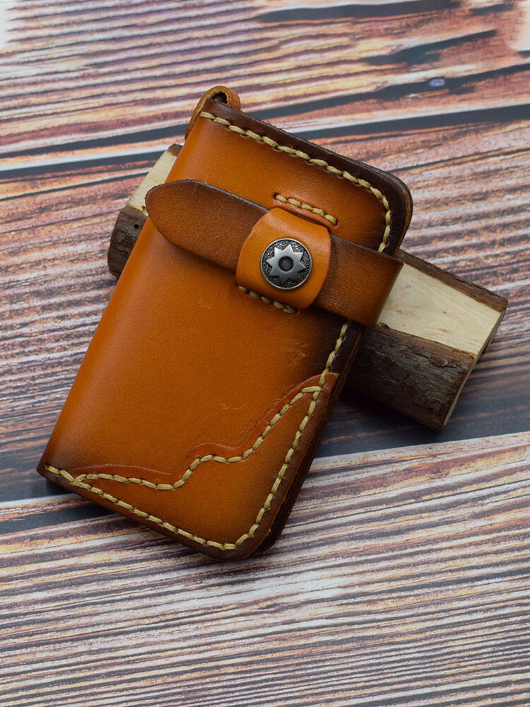 Menico Men Genuine Leather Vintage Portable Key Bag Multi-functional Interior Key Chain Holder Wallet