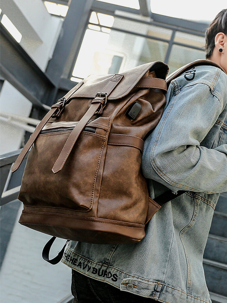 Men's PU Backpack British Style Leisure Travel Bag Men's Business Computer Backpack Student Bag