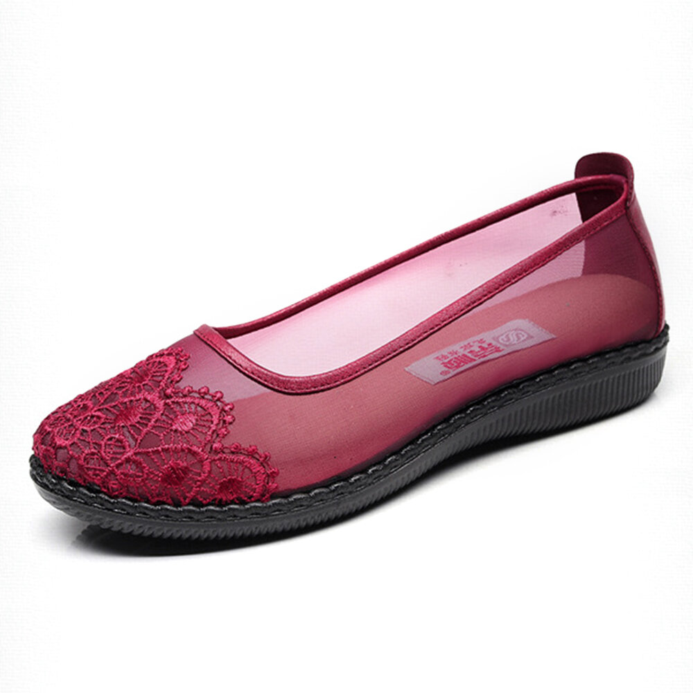 Casual Comfy Breathable Floral Embroidery Mesh Flats for Women 