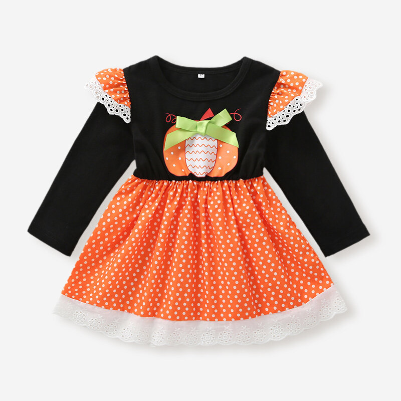 

Girl's Halloween Print Dress For 1-8Y, Black