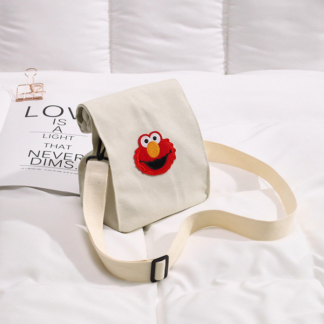 New Japanese Personality Fries Bag Canvas Handbags Cartoon Sesame Street Judi Shoulder Messenger Bag