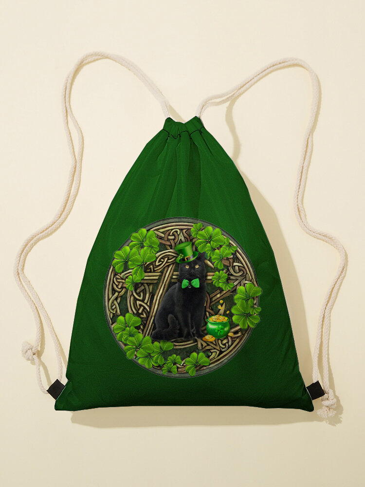 Women Green Clover Hat Metal Pattern Happy St Patrick Day Pattern Print Drawstring Bag Backpack