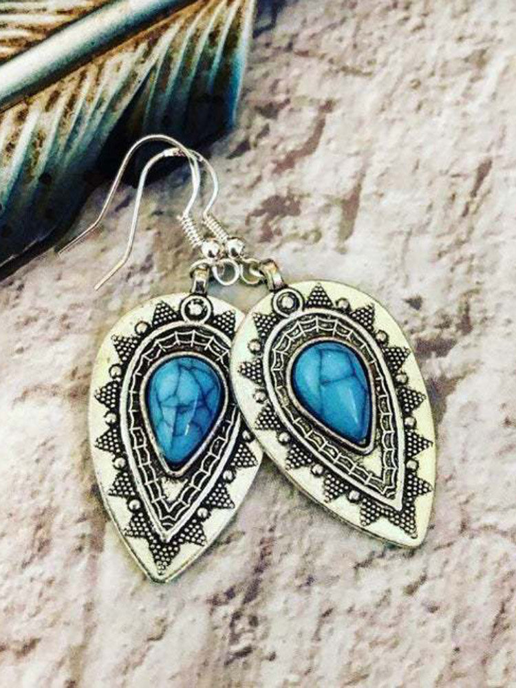 Bohemian Carved Drop Turquoise Earrings