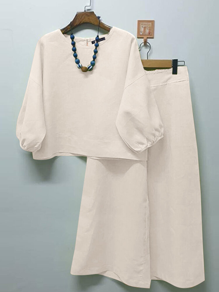 Damen-Hose mit einfarbigen Laternenärmeln, legere Kombination