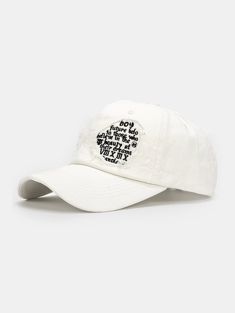 Unisex Cotton Broken Hole Letters Embroidery All-match Sunshade Baseball Cap