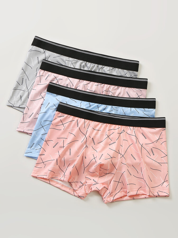 Multipacks Mens Underwear Multi-Color Line Printing Cozy Boxer Briefs
