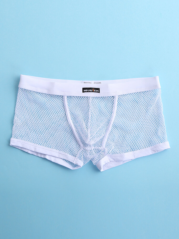 BHYDRY Men Transparent Underwear Printed Boxer Brief Shorts Bulge Pouch Underpants Solid Color Panties