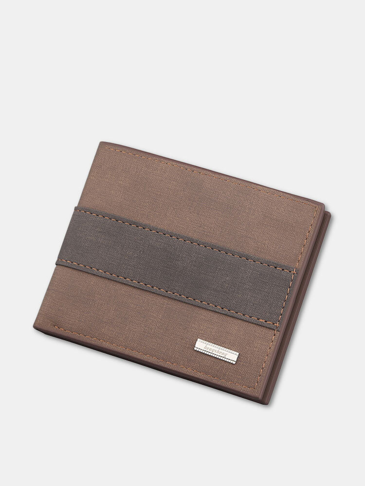 Men Vintage Faux Leather Multi-Slots Color Matching Short Wallet Purse