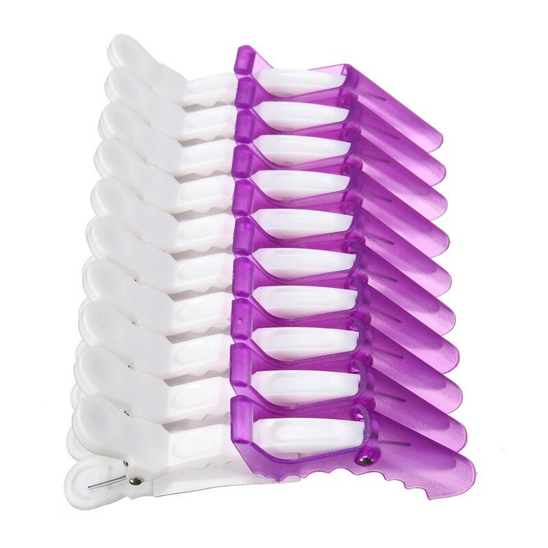 

10 Pcs Purple White Plastic Salon Clips Styling Crocodile Hairdressing