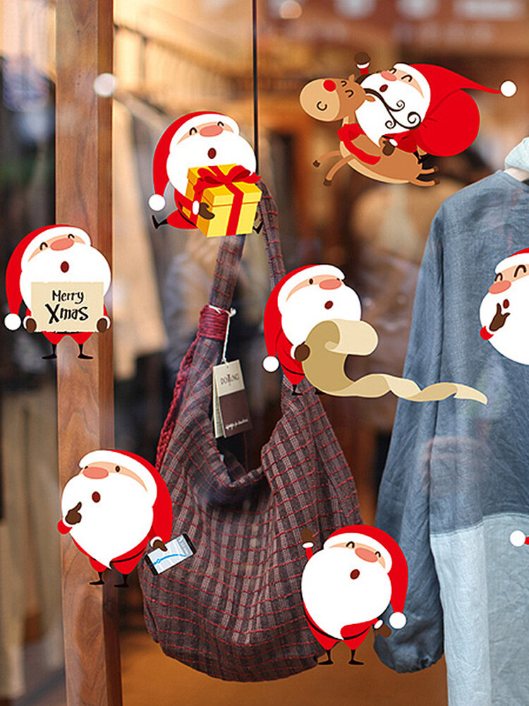 Miico XH7224 Christmas Sticker Cartoon Santa Claus Wall Stickers Removable For Christmas Room Decor