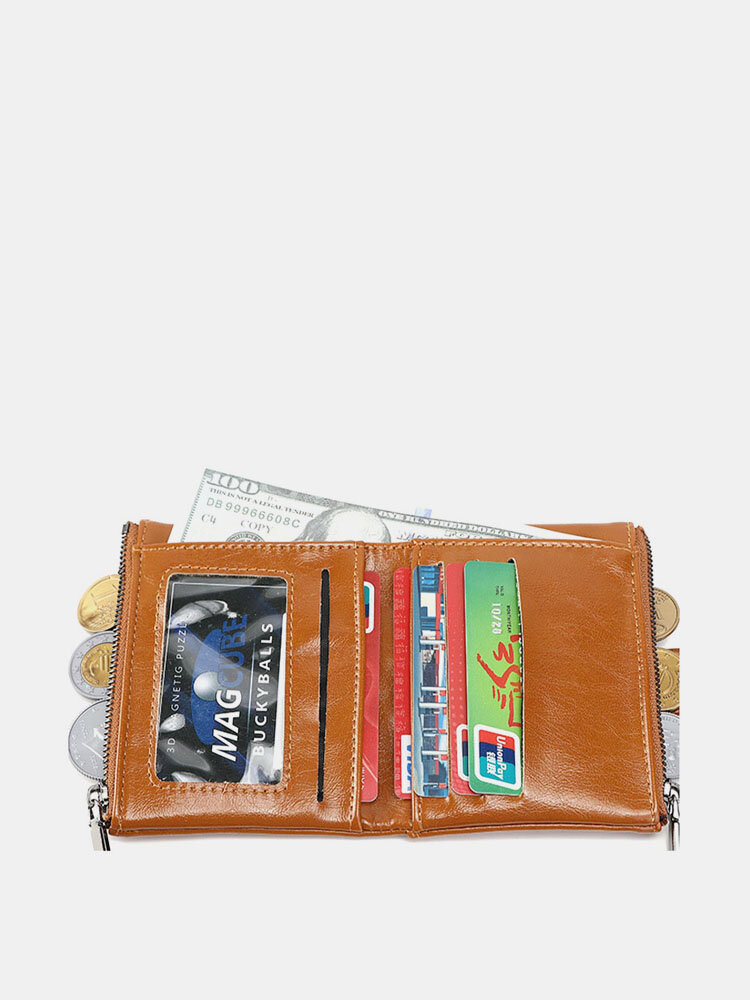

Women RFID Anti Theft 6 Card Slots Oil Wax Bifold Wallet Purse, Yellow