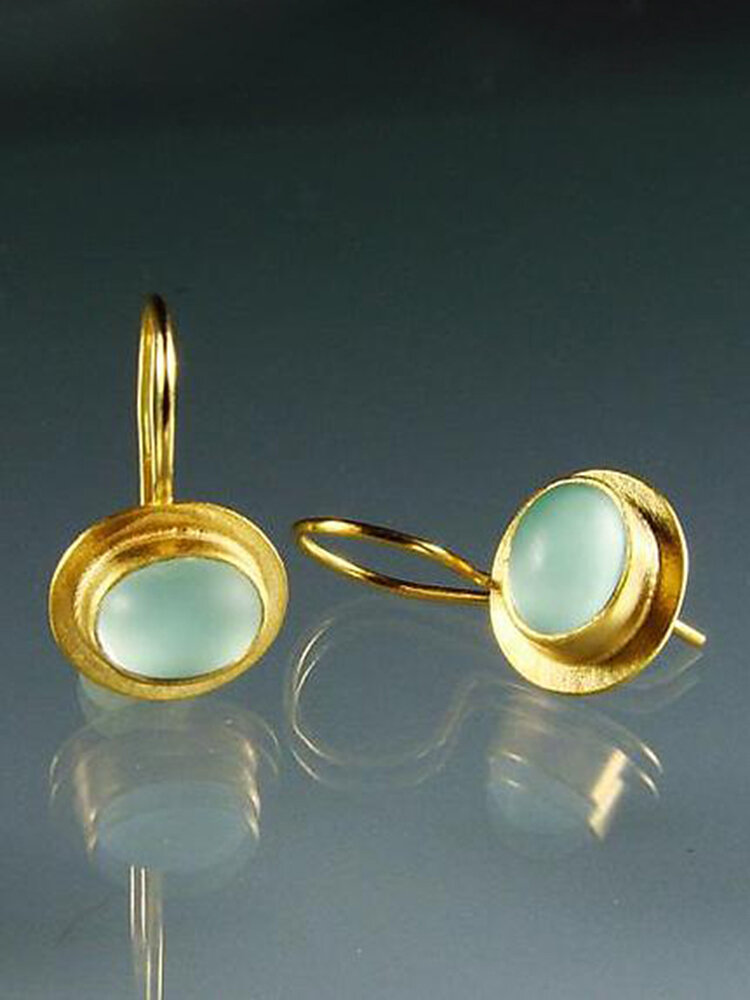 Vintage Gem Inlaid Women Earrings Synthetic Moonstone Pendant Earrings