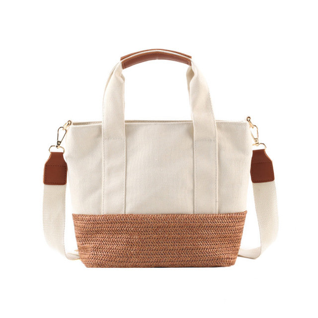 New Japanese Canvas Handbags Straw Bag Shoulder Leisure Vacation Student Shopping Bag Bag