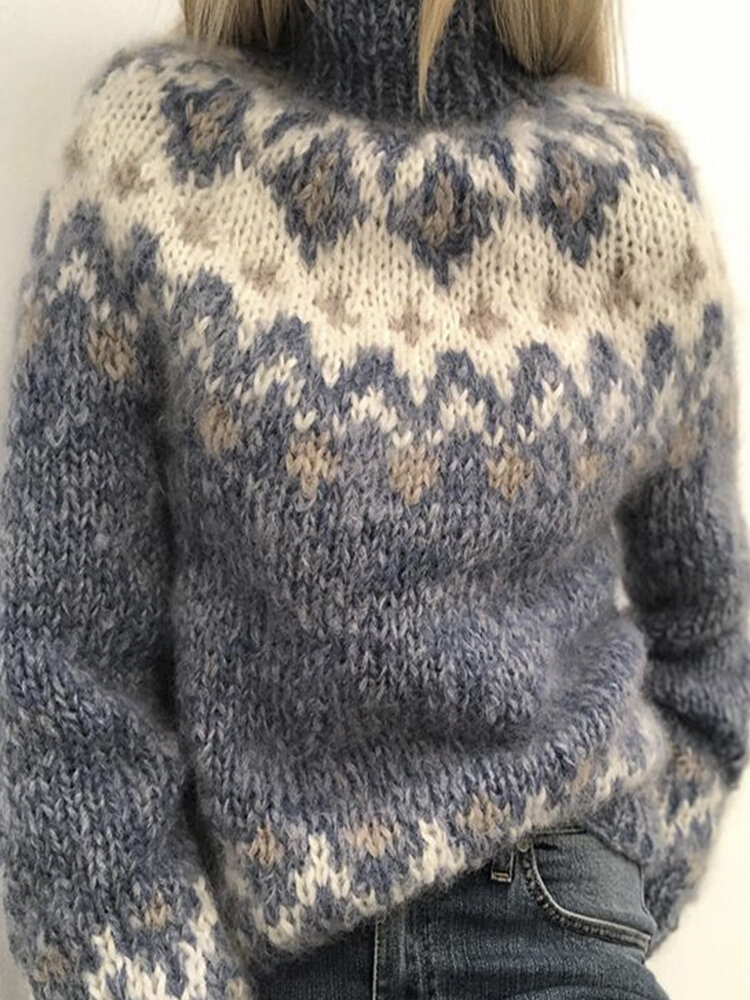 Vintage Jacquard Printed Casual Pullover Knit Women Sweater