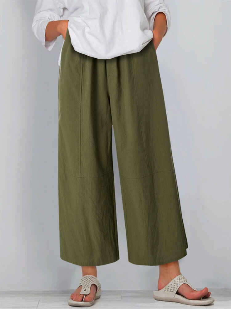 Casual Solid Color Plus Size Wide Led Pants
