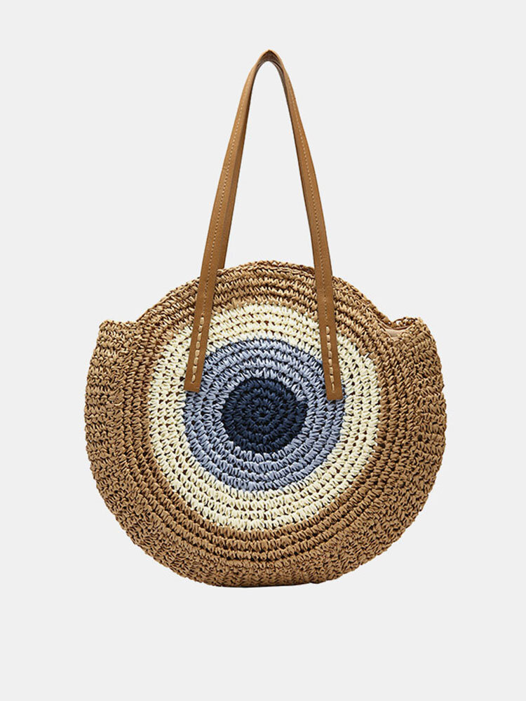Women Travel Summer Beach Large Capacity Straw Circle Handbag Tote