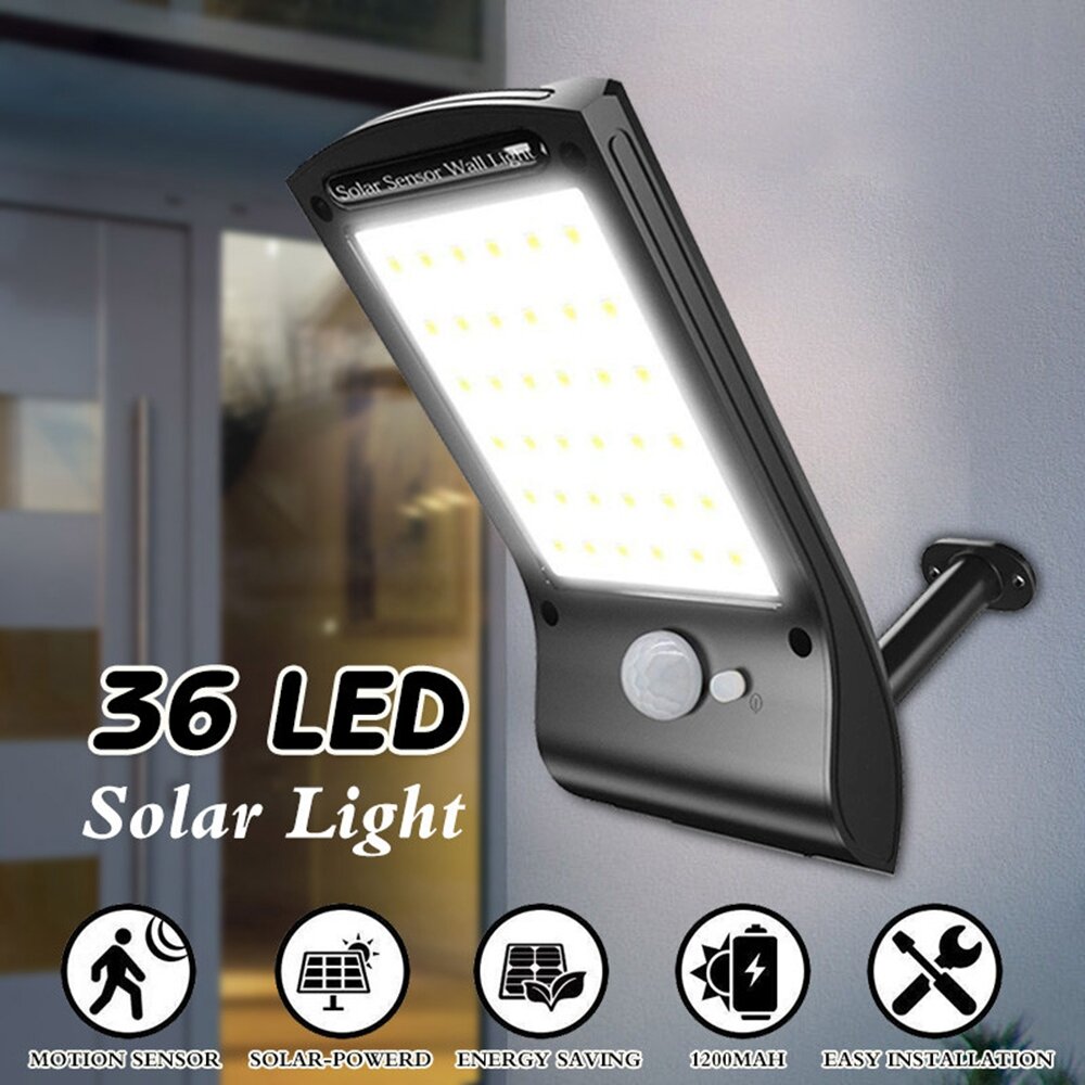 36 LED Solar Wall Light Outdoor Waterproof Security Solar Powered Motion Sensor Lamp with Mounting Pole for Patio Deck Yard Garden