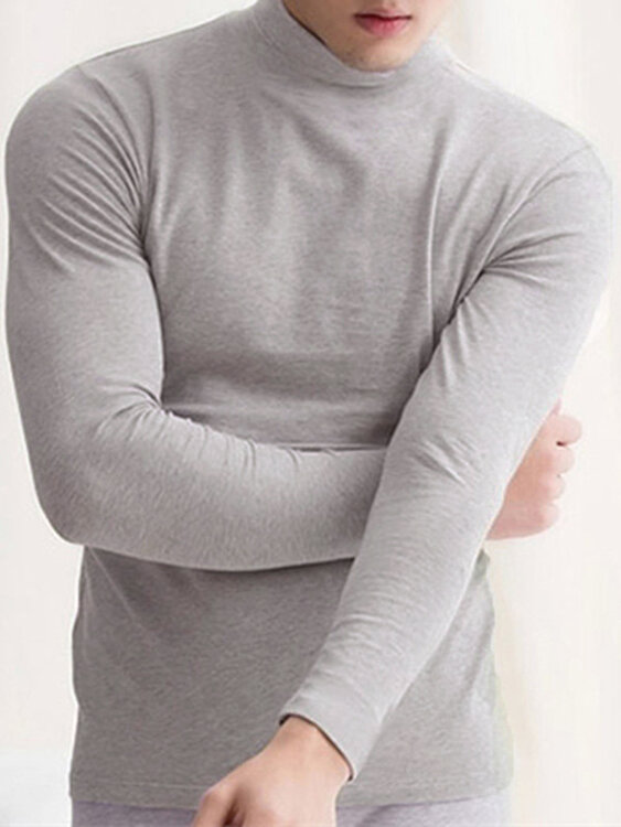 INCERUN Mens Half Turtleneck Slim Warm Long Sleeve Solid Color T-Shirt ...