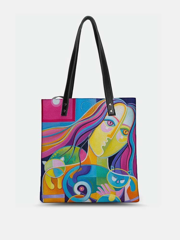 Abstract Print Pattern Comfy Waterproof Multi-Pockets Magnetic Clasp Tote