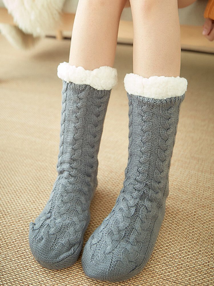 Women Plus Velvet Thick Floor Socks Home Non-slip Bottom Socks Breathable Warm Socks