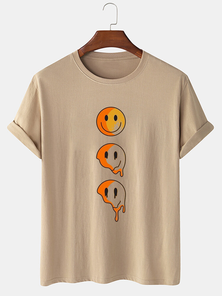 

Mens Drip Smile Face Print Crew Neck Casual Short Sleeve T-Shirts Winter, Khaki