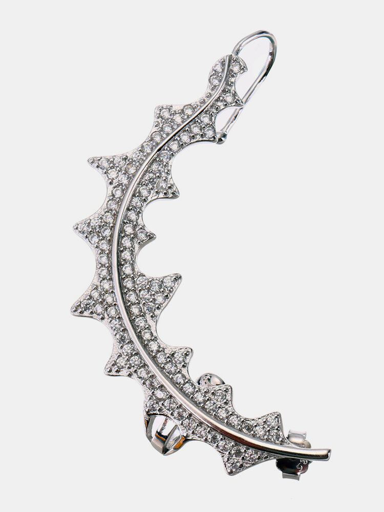 Unique Luxury 925 Sterling Silver Earrings Leaf Full Zirconia Ear Cuff Piercing Earrings for Women