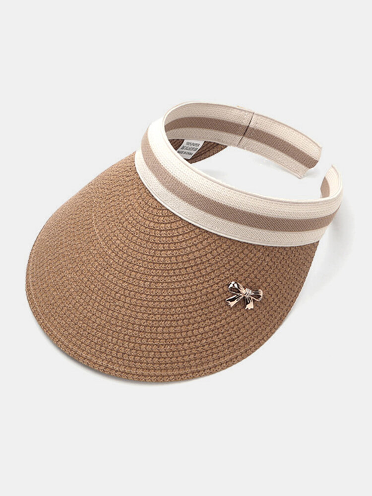 JASSY Women's Straw Outdoor Bowknot Badge Travel Beach Straw Hat Sunshade Baseball Cap Visor Hat