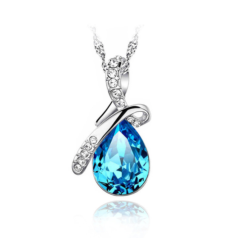 

Water Drop Pear Cut Pendant Crystal Charm Necklaces for Women, Silver+ocean blue;silver+red;silver+white;silver+purple