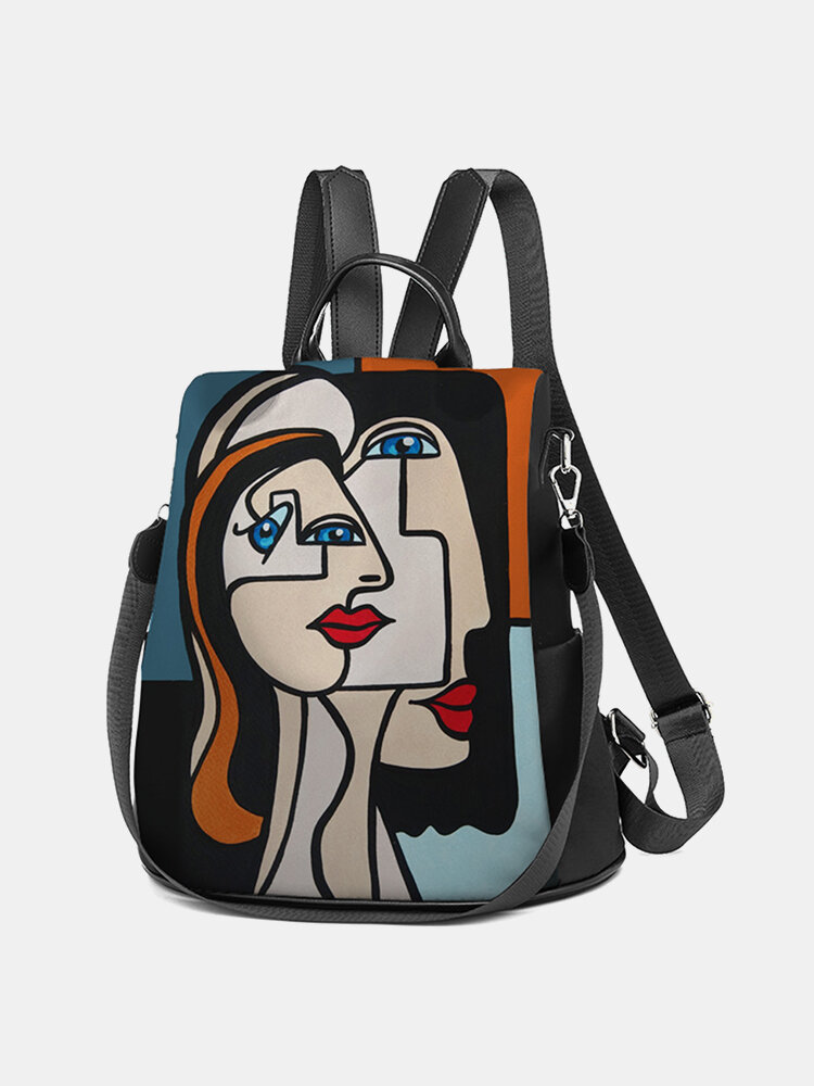 Women Nylon Abstract Figures Pattern Print Multi-carry Backpack