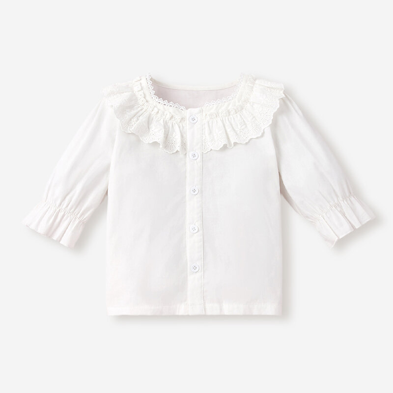

Girl's Ruffled Collar T-shirt For 2-8Y, White