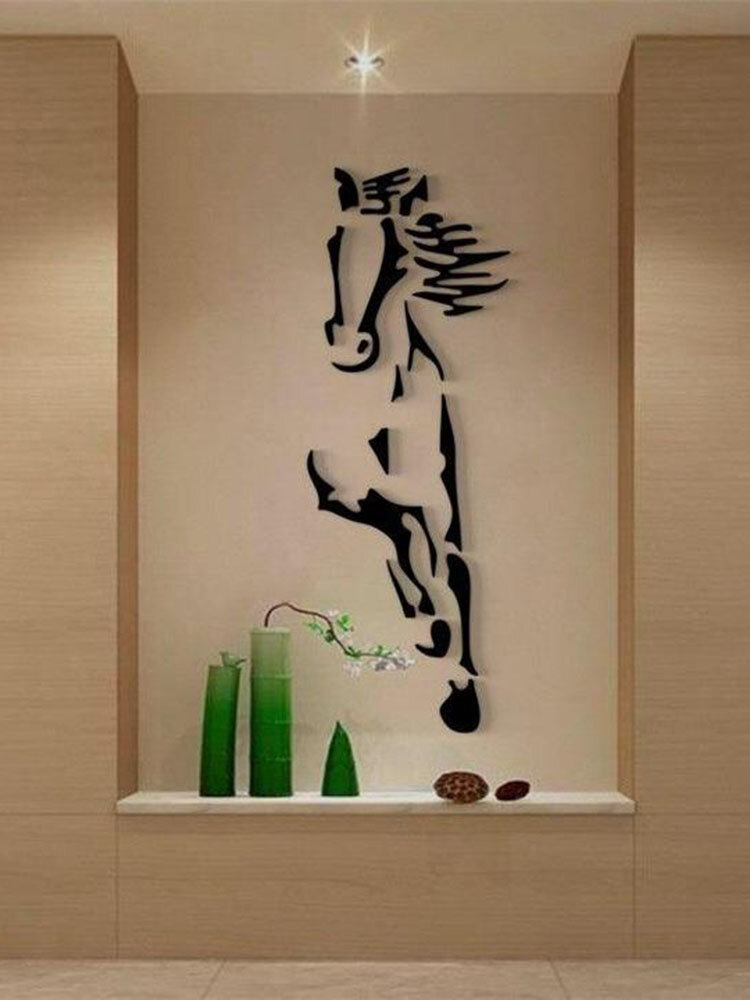 Chinese Style Galloping Horse Acrylie 3D Mirror Waterproof Self-adhesive Crystal Wall Sticker For Room Decoration