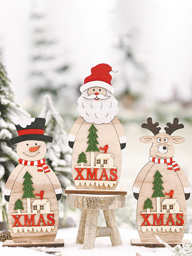 

1Pc Christmas Decoration Festive Supplies Wooden Ornaments Creative Elderly Snowman Wooden Standing Desktop Ornament