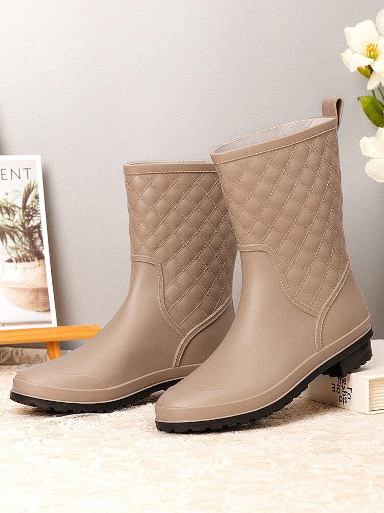 Women Casual Argyle Pattern Slip-on Waterproof Rain Boots