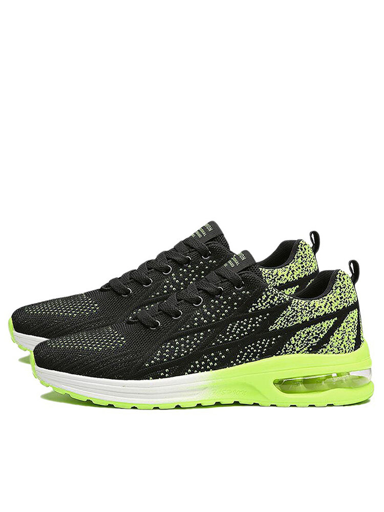 Men Knitted Fabric Breathable Light Weight Air Cushion Sole Sports Running Shoes