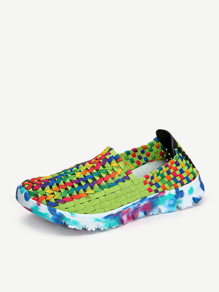 Colorful Handmade Knitting Outdoor Breathable Flat Sport Shoes